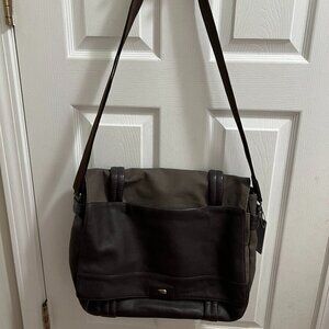 Fedon 1919 Venezia VE-MESSENGER Dark Brown /Grey Leather Shoulder Bag.